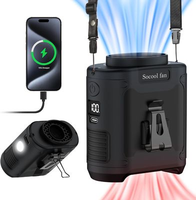 소쿨 팬 허리 클립 캠핑 다기능 휴대용 팬 10000MAh 소스 LED 라이트
